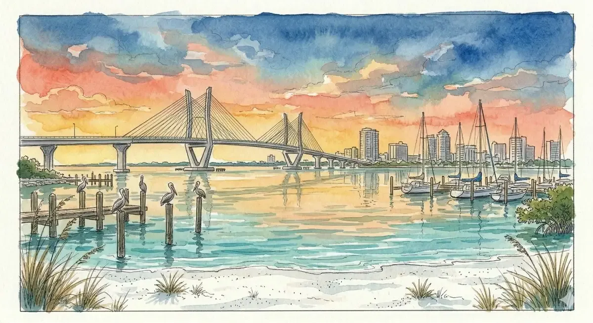 Watercolor of the Bradenton Riverwalk along the Manatee River