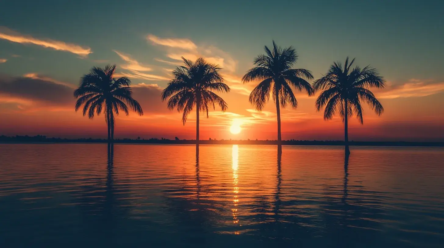 Watercolor Gulf Coast sunset with palm trees