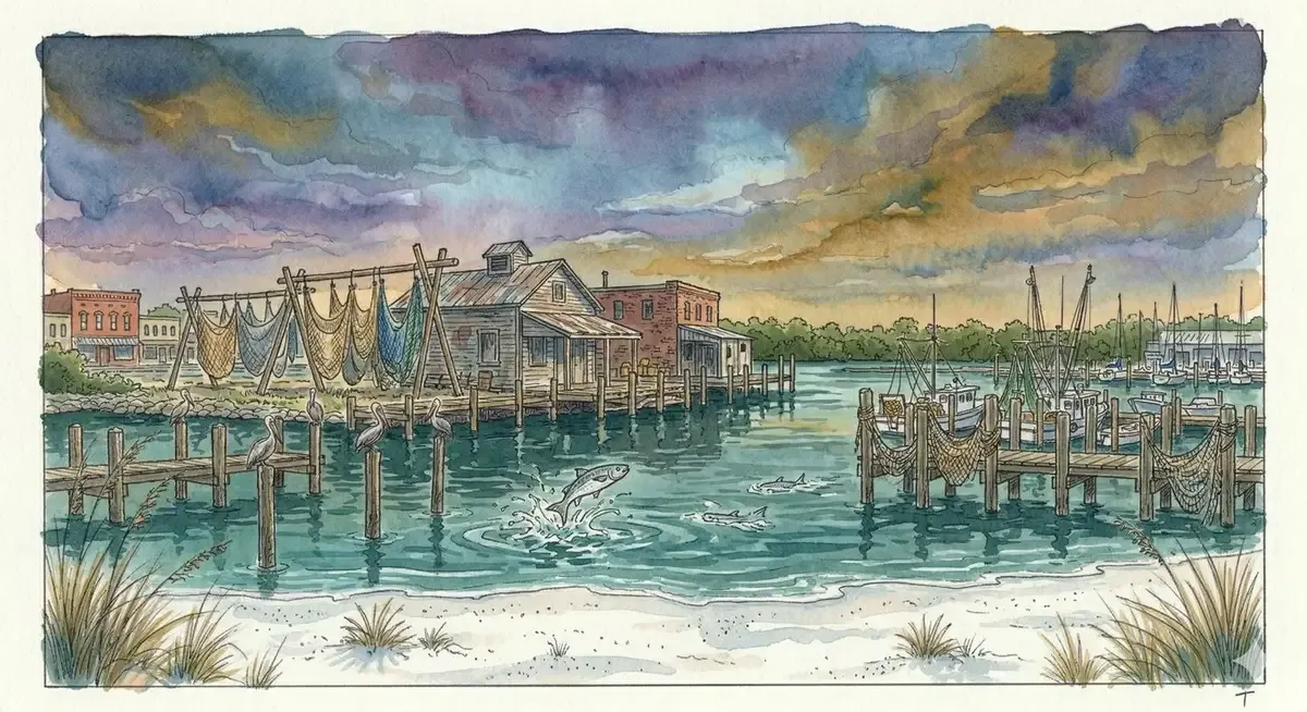 Watercolor of the Sarasota bayfront skyline